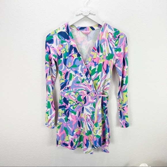 Lilly Pulitzer Tiki Wrap Romper Havin A Blast Purple Floral XXS - Picture 1 of 12